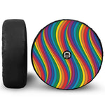 Curved Rainbow Pattern Print Tire Cover With Camera Hole