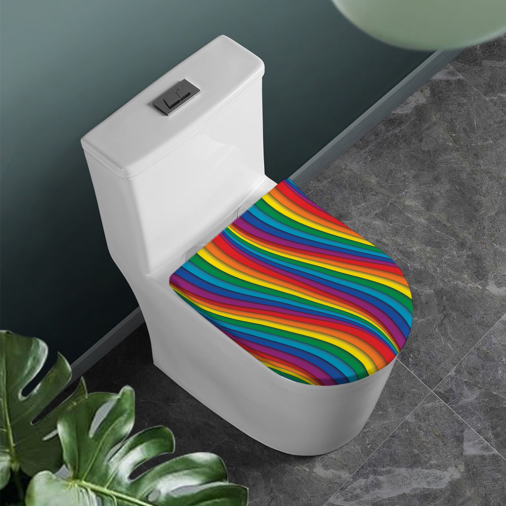 Curved Rainbow Pattern Print Toilet Lid Cover