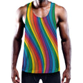 Curved Rainbow Pattern Print Men's Workout Tank Top