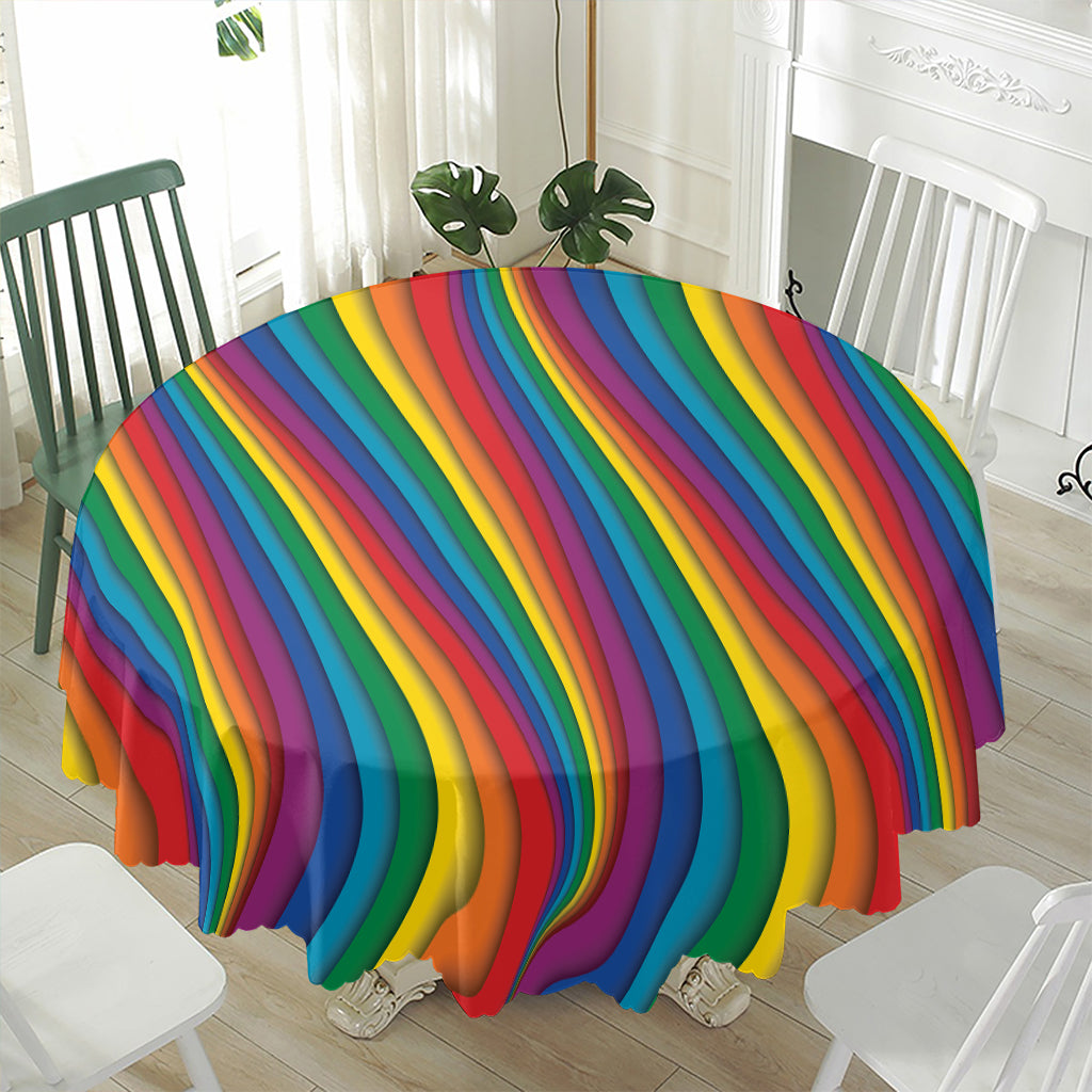 Curved Rainbow Pattern Print Waterproof Round Tablecloth