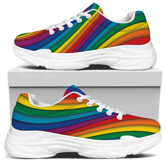 Curved Rainbow Pattern Print White Chunky Shoes