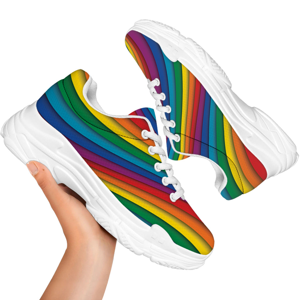 Curved Rainbow Pattern Print White Chunky Shoes