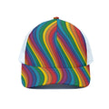 Curved Rainbow Pattern Print White Mesh Trucker Hat