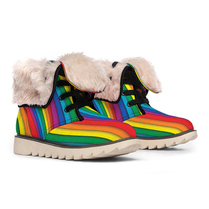 Curved Rainbow Pattern Print Winter Boots