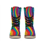 Curved Rainbow Pattern Print Winter Boots