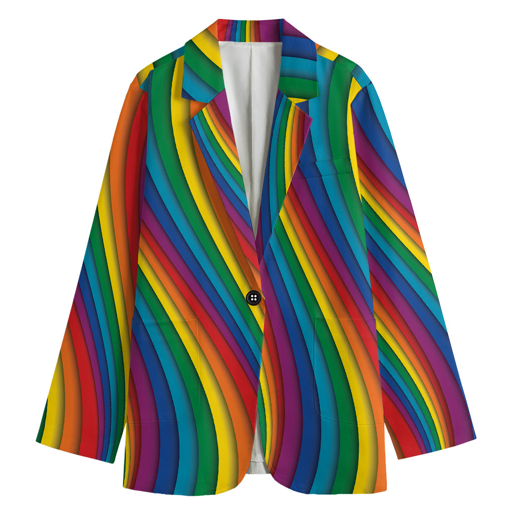 Curved Rainbow Pattern Print Women's Blazer