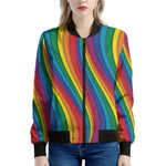 Curved Rainbow Pattern Print Women's Bomber Jacket