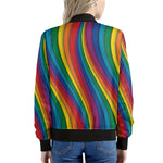 Curved Rainbow Pattern Print Women's Bomber Jacket