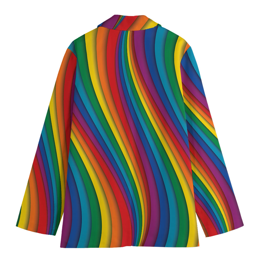 Curved Rainbow Pattern Print Women's Cotton Blazer