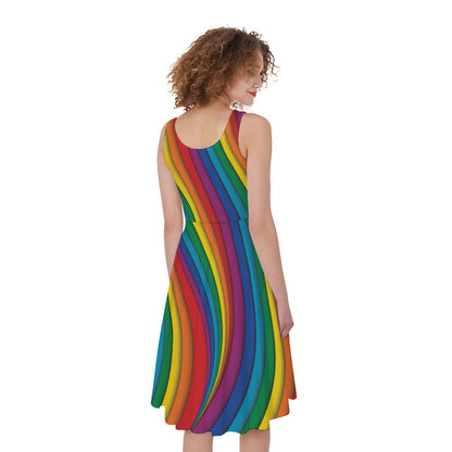 Curved Rainbow Pattern Print Women's Sleeveless Dress