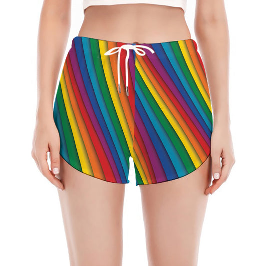 Curved Rainbow Pattern Print Women's Split Running Shorts