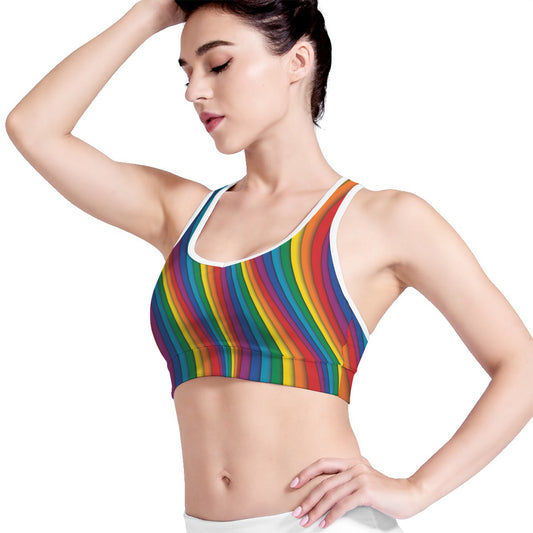 Curved Rainbow Pattern Print Women's Sports Bra