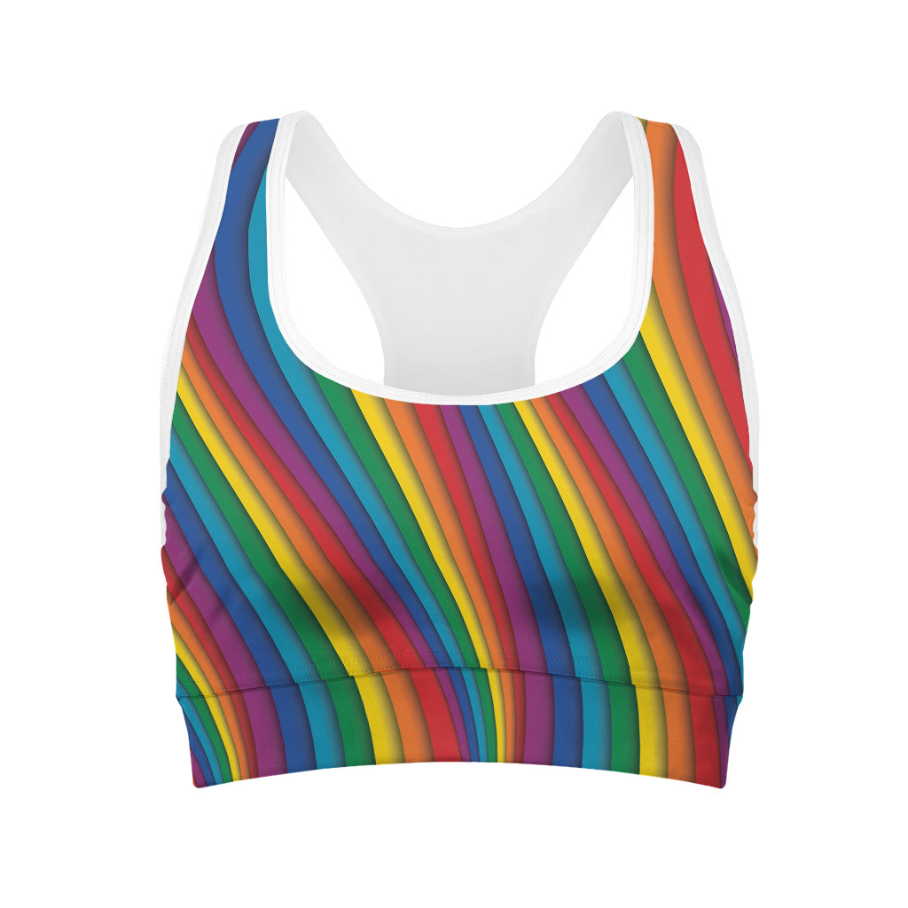 Curved Rainbow Pattern Print Women's Sports Bra