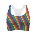 Curved Rainbow Pattern Print Women's Sports Bra