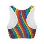 Curved Rainbow Pattern Print Women's Sports Bra