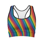 Curved Rainbow Pattern Print Women's Sports Bra