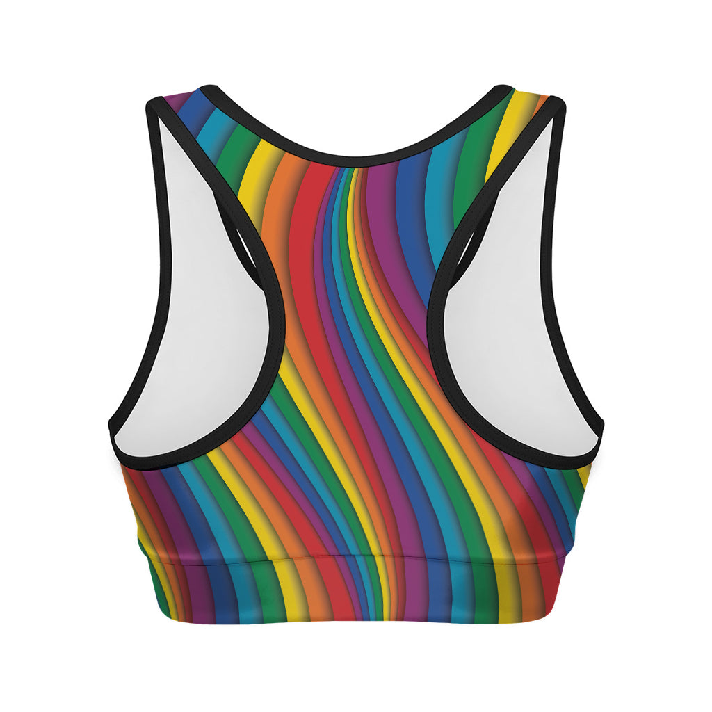 Curved Rainbow Pattern Print Women's Sports Bra