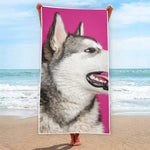 Cute Alaskan Malamute Print Beach Towel