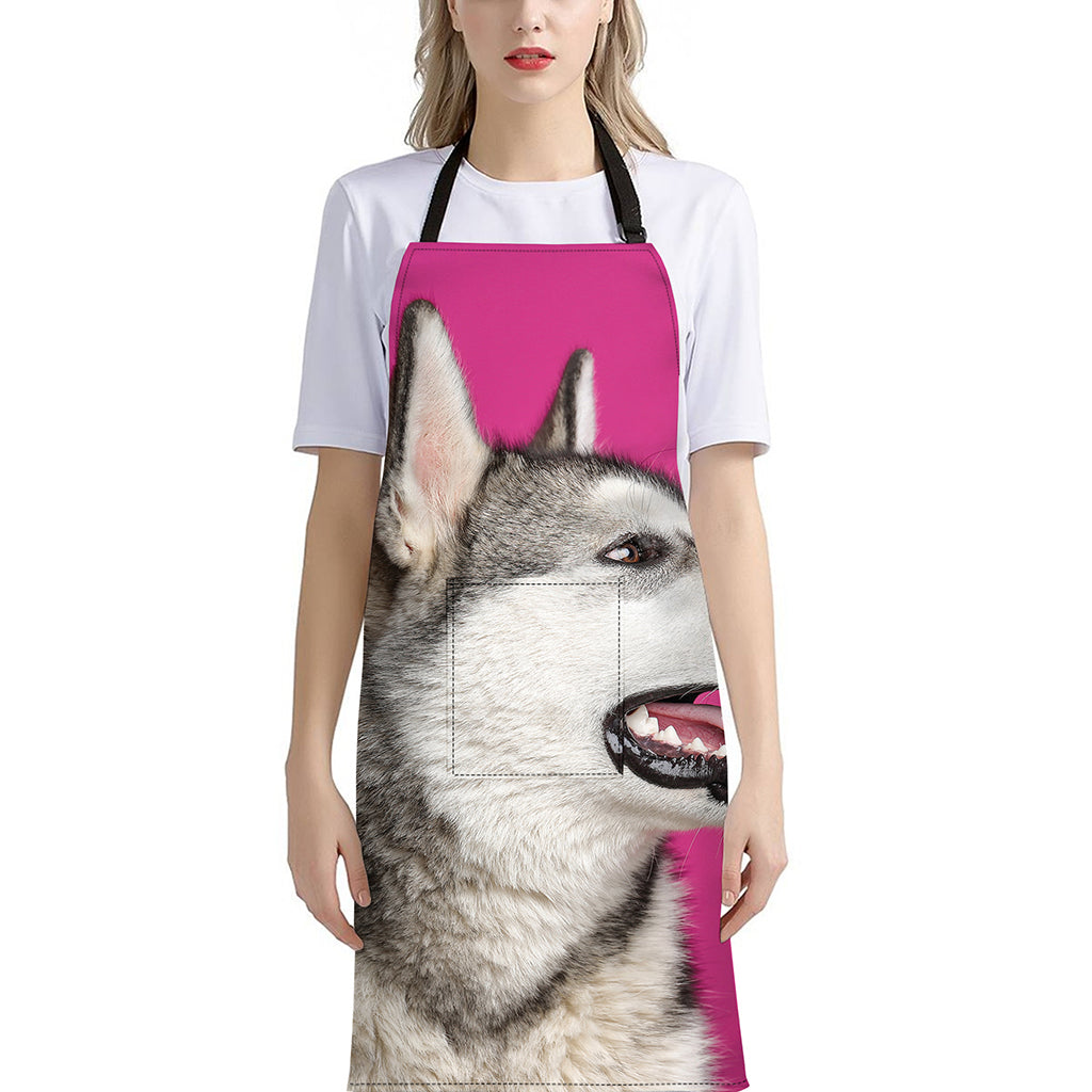 Cute Alaskan Malamute Print Bib Apron With Pocket