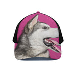 Cute Alaskan Malamute Print Black Mesh Trucker Cap
