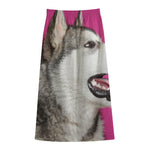 Cute Alaskan Malamute Print Cotton Front Slit Maxi Skirt