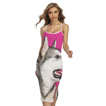Cute Alaskan Malamute Print Cross Back Cami Dress