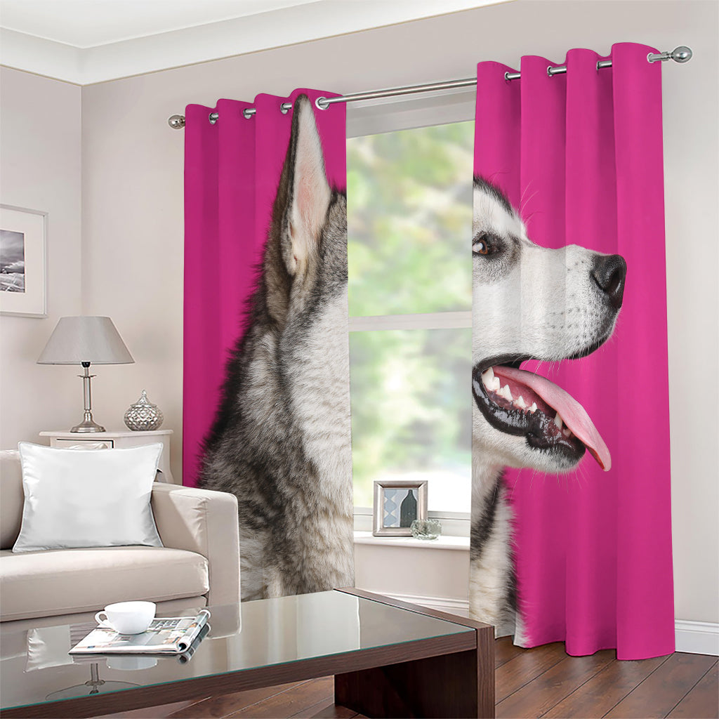 Cute Alaskan Malamute Print Extra Wide Grommet Curtains