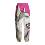 Cute Alaskan Malamute Print Fleece Lined Knit Pants