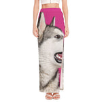 Cute Alaskan Malamute Print High Slit Maxi Skirt