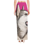 Cute Alaskan Malamute Print High Slit Maxi Skirt