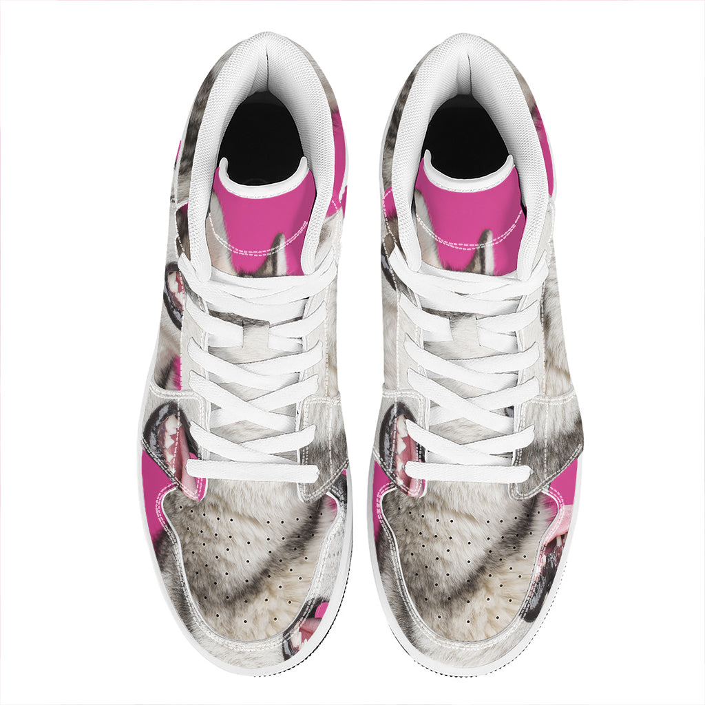 Cute Alaskan Malamute Print High Top Leather Sneakers