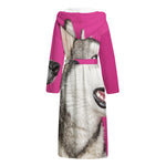 Cute Alaskan Malamute Print Hooded Bathrobe