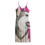 Cute Alaskan Malamute Print Jersey Midi Cami Dress