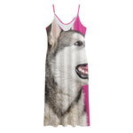 Cute Alaskan Malamute Print Jersey Midi Cami Dress