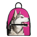 Cute Alaskan Malamute Print Leather Backpack