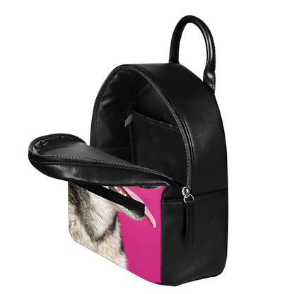 Cute Alaskan Malamute Print Leather Backpack
