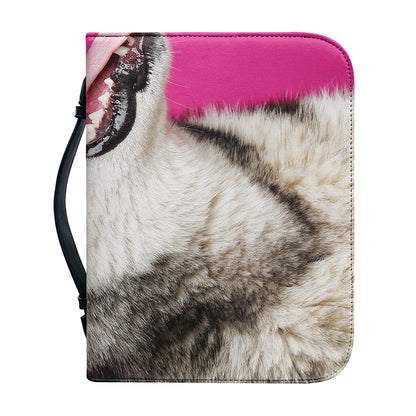Cute Alaskan Malamute Print Leather Bible Cover