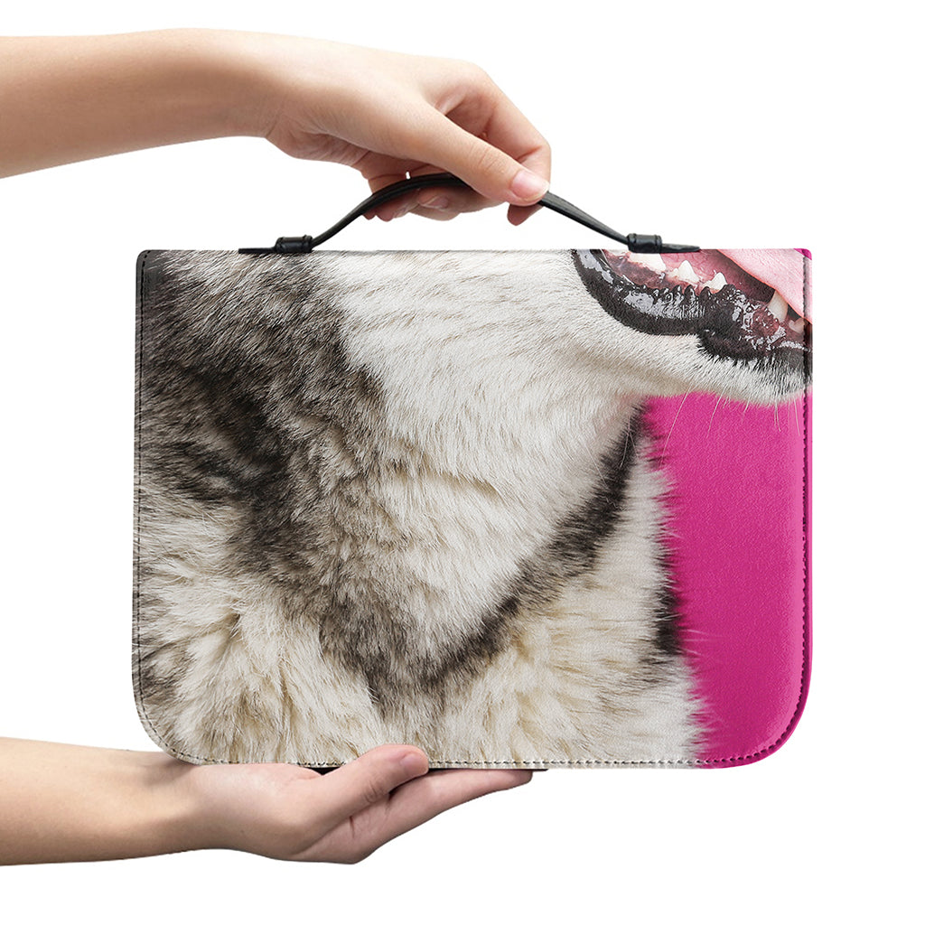 Cute Alaskan Malamute Print Leather Bible Cover