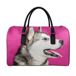 Cute Alaskan Malamute Print Leather Duffle Bag