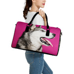 Cute Alaskan Malamute Print Leather Duffle Bag