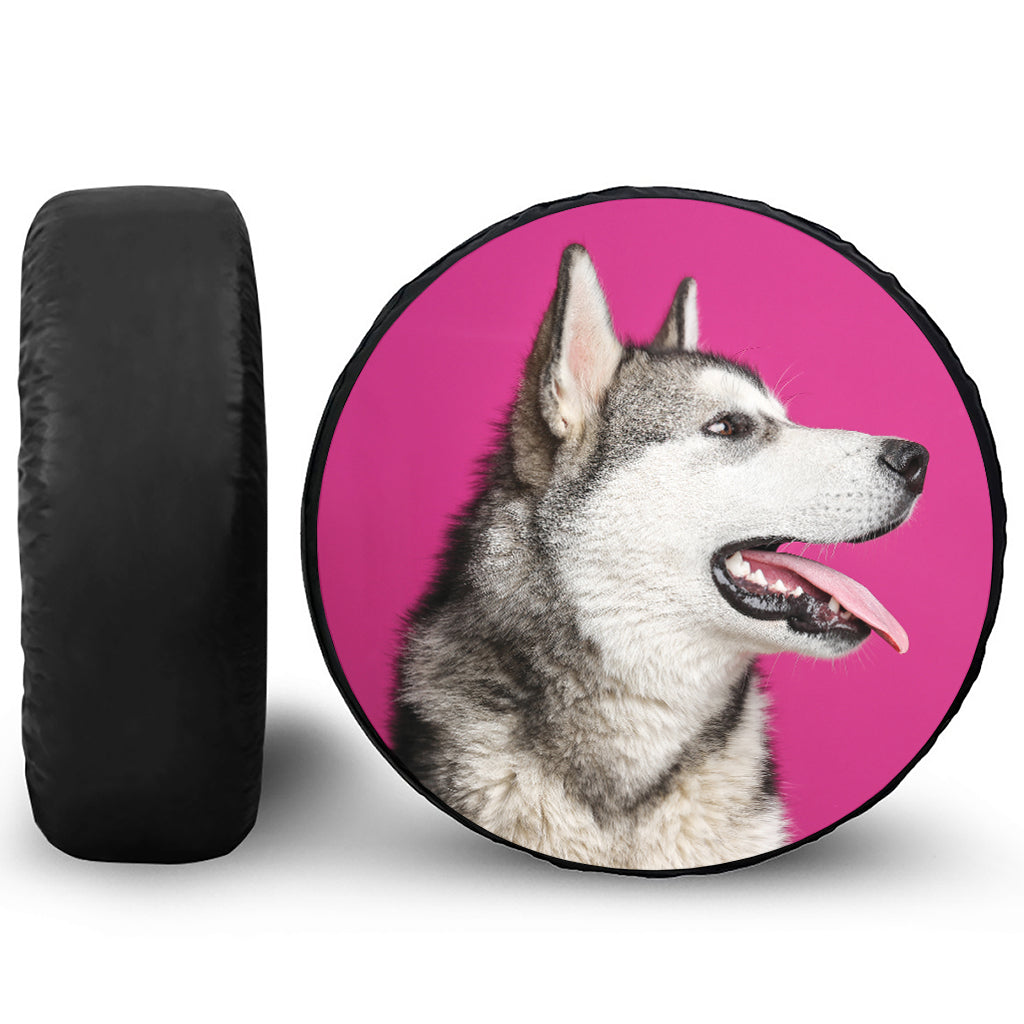 Cute Alaskan Malamute Print Leather Spare Tire Cover