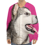 Cute Alaskan Malamute Print Long Sleeve Baseball Jersey