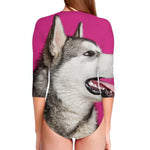 Cute Alaskan Malamute Print Long Sleeve Swimsuit