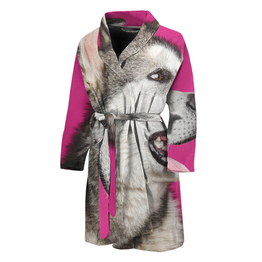 Cute Alaskan Malamute Print Men's Bathrobe