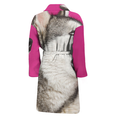 Cute Alaskan Malamute Print Men's Bathrobe