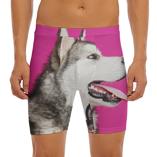 Cute Alaskan Malamute Print Men's Long Boxer Briefs