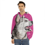 Cute Alaskan Malamute Print Men's Velvet Pullover Hoodie