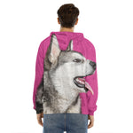 Cute Alaskan Malamute Print Men's Velvet Pullover Hoodie
