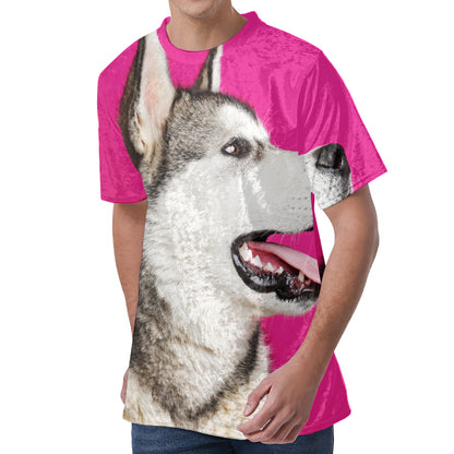 Cute Alaskan Malamute Print Men's Velvet T-Shirt