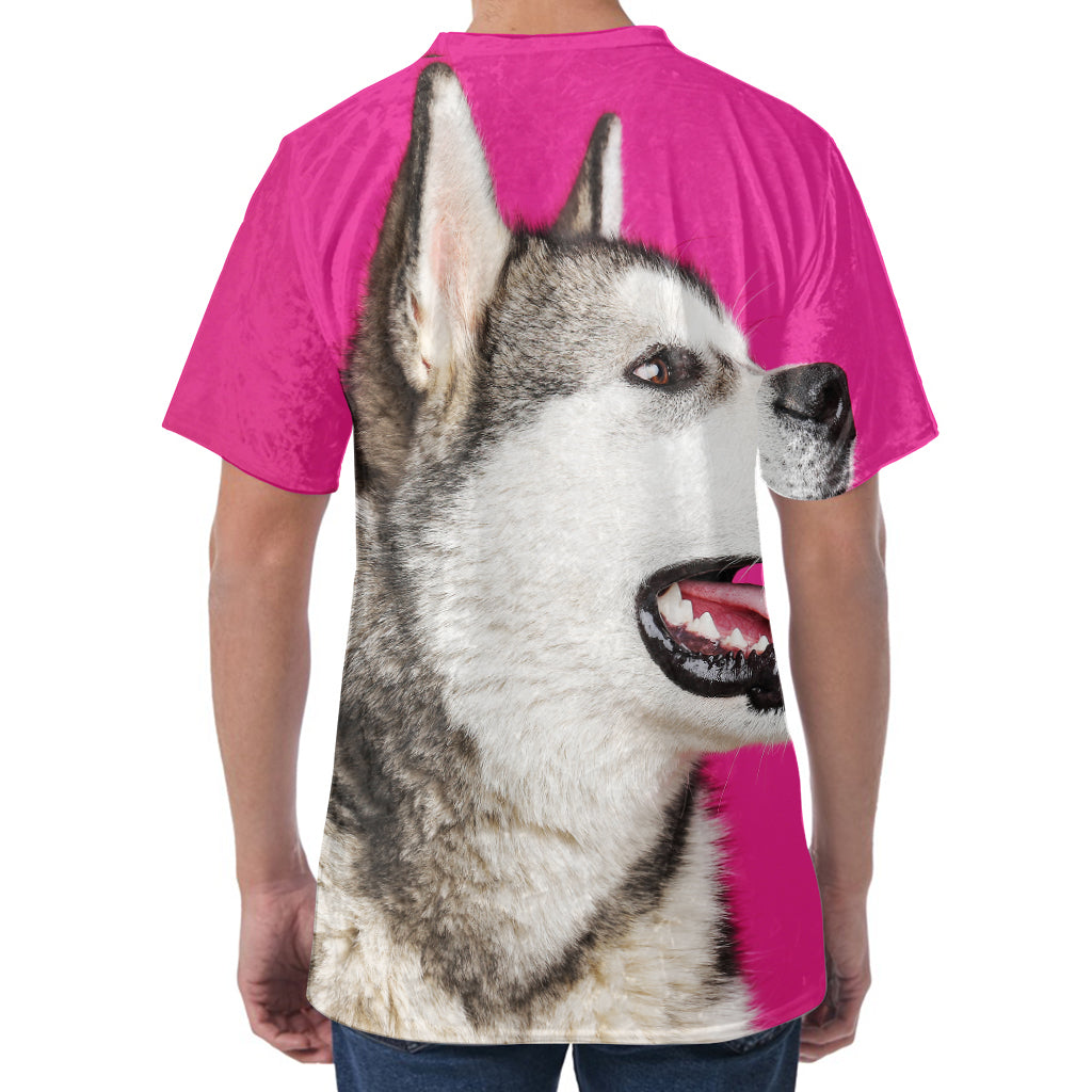 Cute Alaskan Malamute Print Men's Velvet T-Shirt